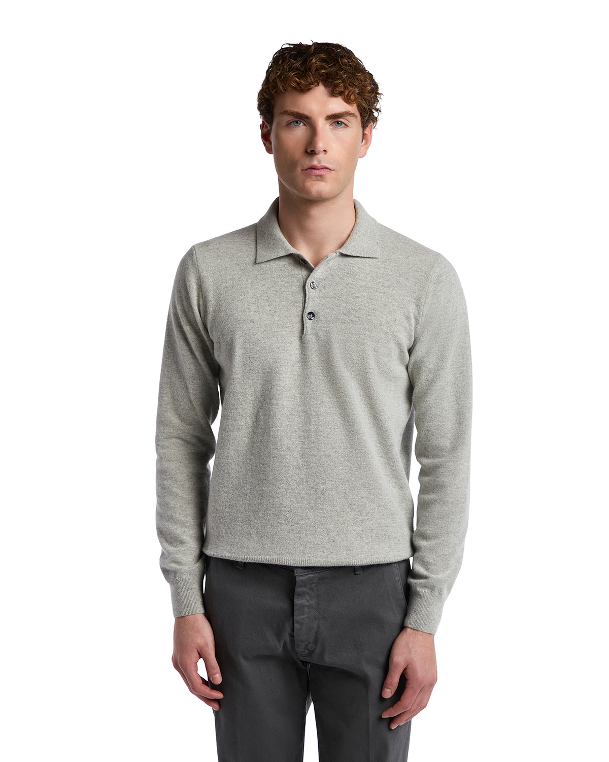 Grey cashmere blend Tiger polo shirt