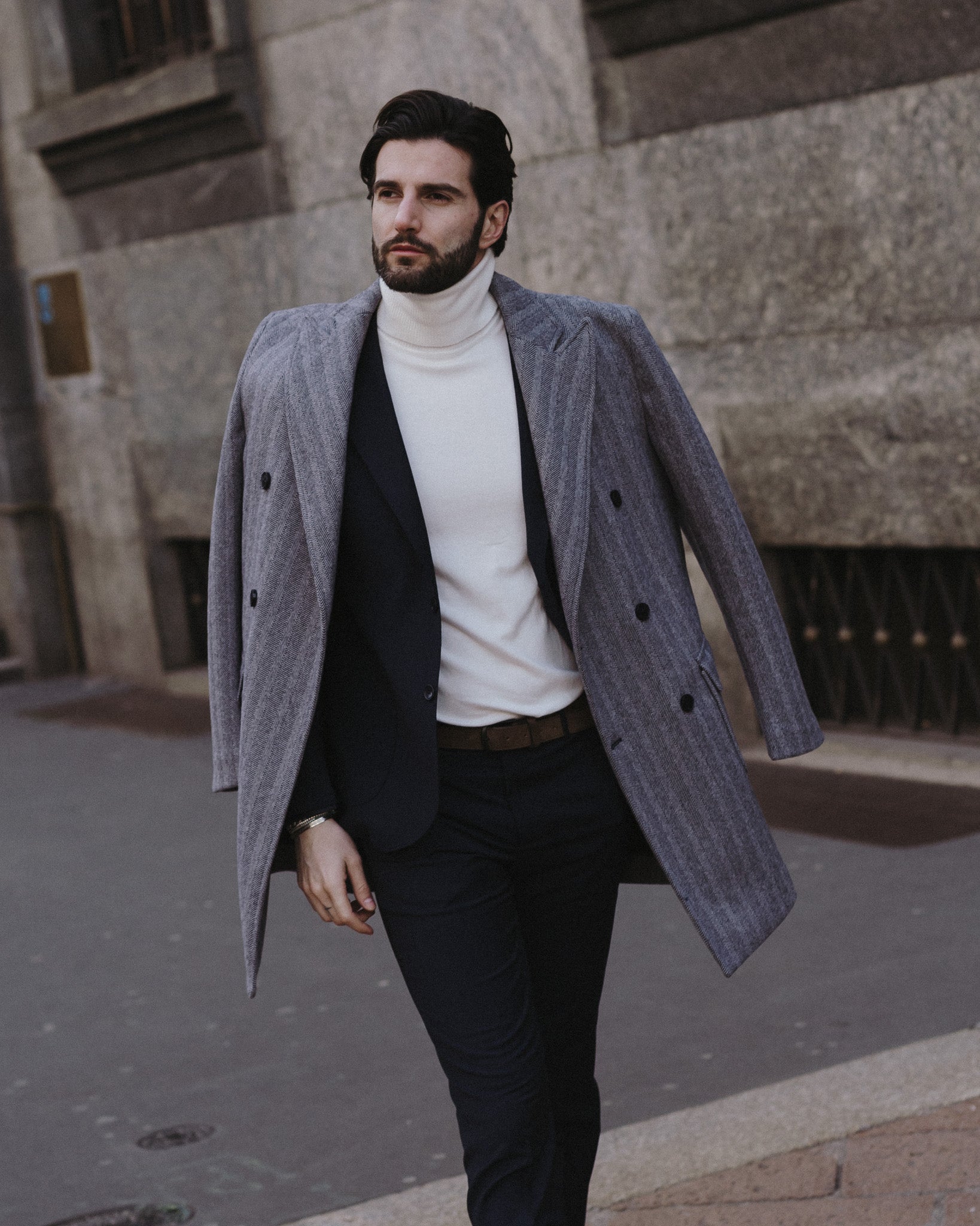 Charles - blue herringbone double-breasted coat