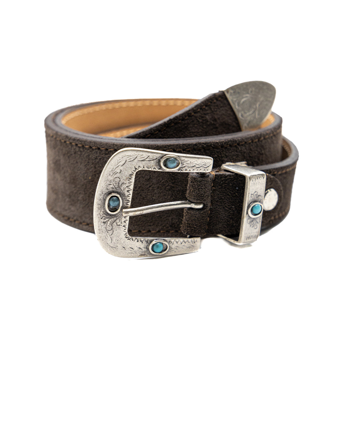 Quirico - dark brown jewel belt in suede