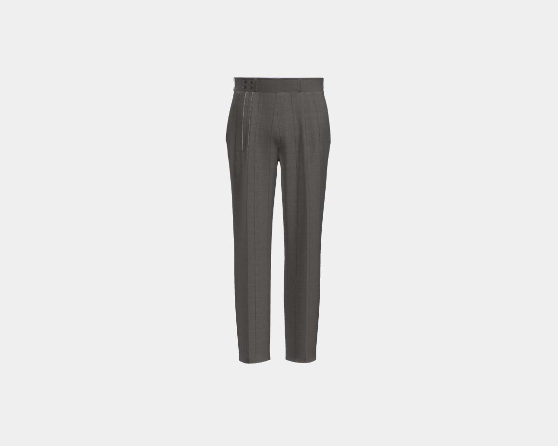 Pantalon tailleur en laine marron à fines rayures années 130 avec bande Caccioppoli