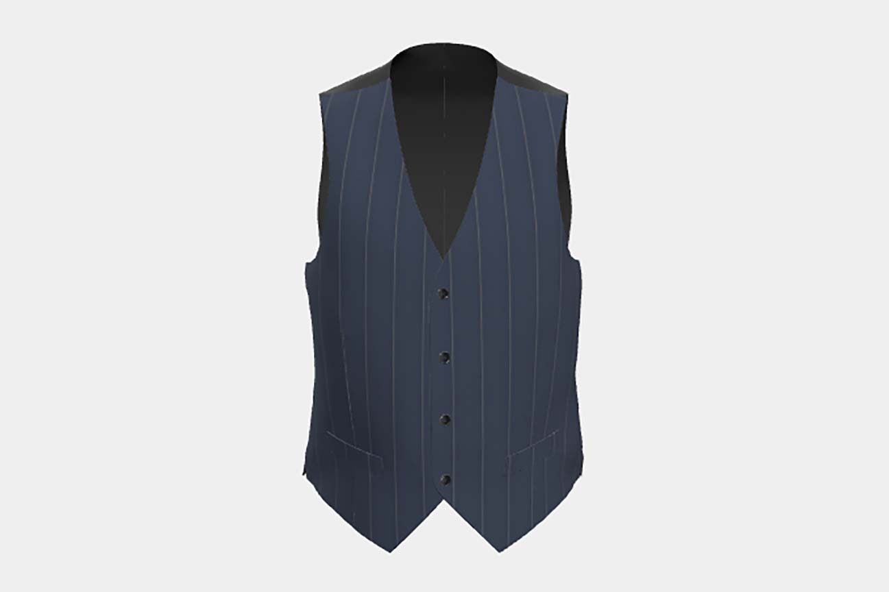 Gilet sur mesure en laine des années 130 à fines rayures bleues Caccioppoli