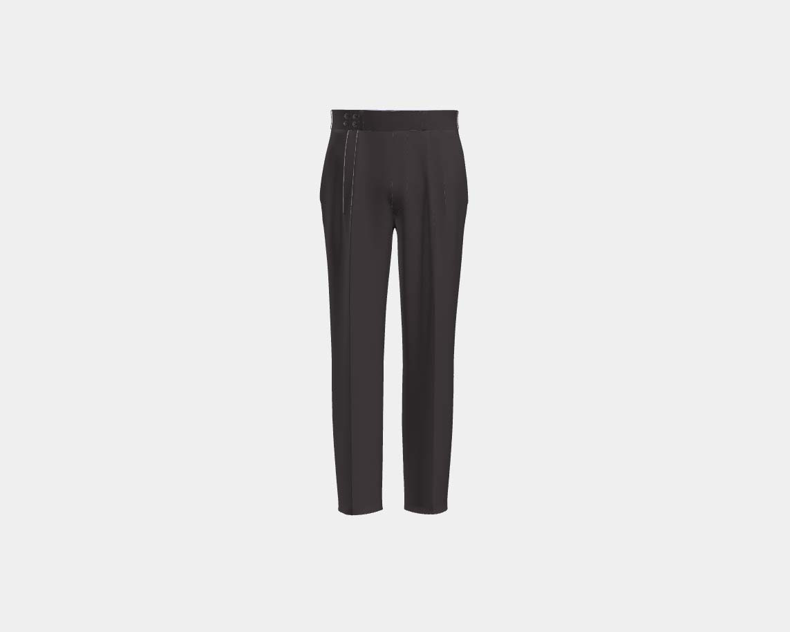Pantalon tailleur en laine violet années 130 avec bande Caccioppoli