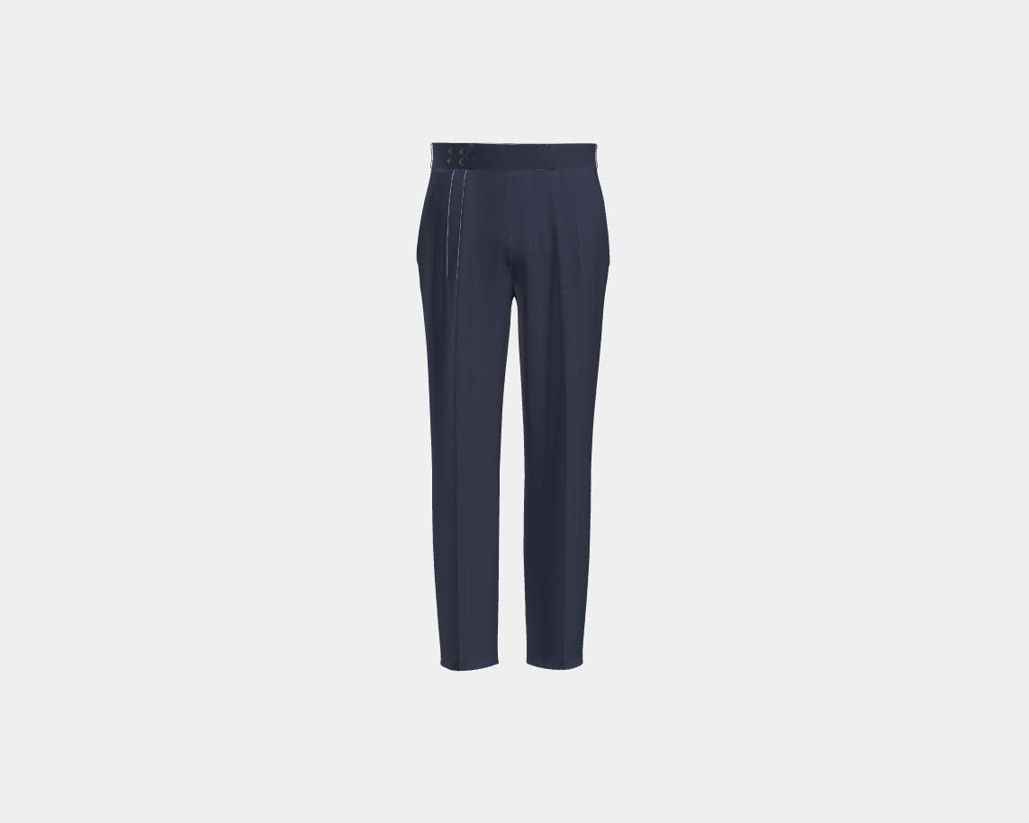 Pantalone con fascia su misura lana e seta solaro 150s blu Caccioppoli
