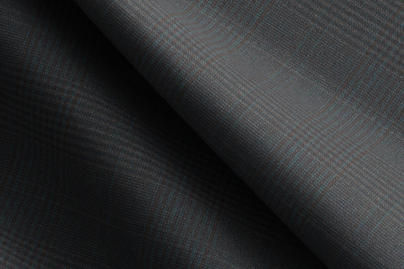 Pantalon à bande tailleur en laine Prince de Galles vert années 130 Caccioppoli