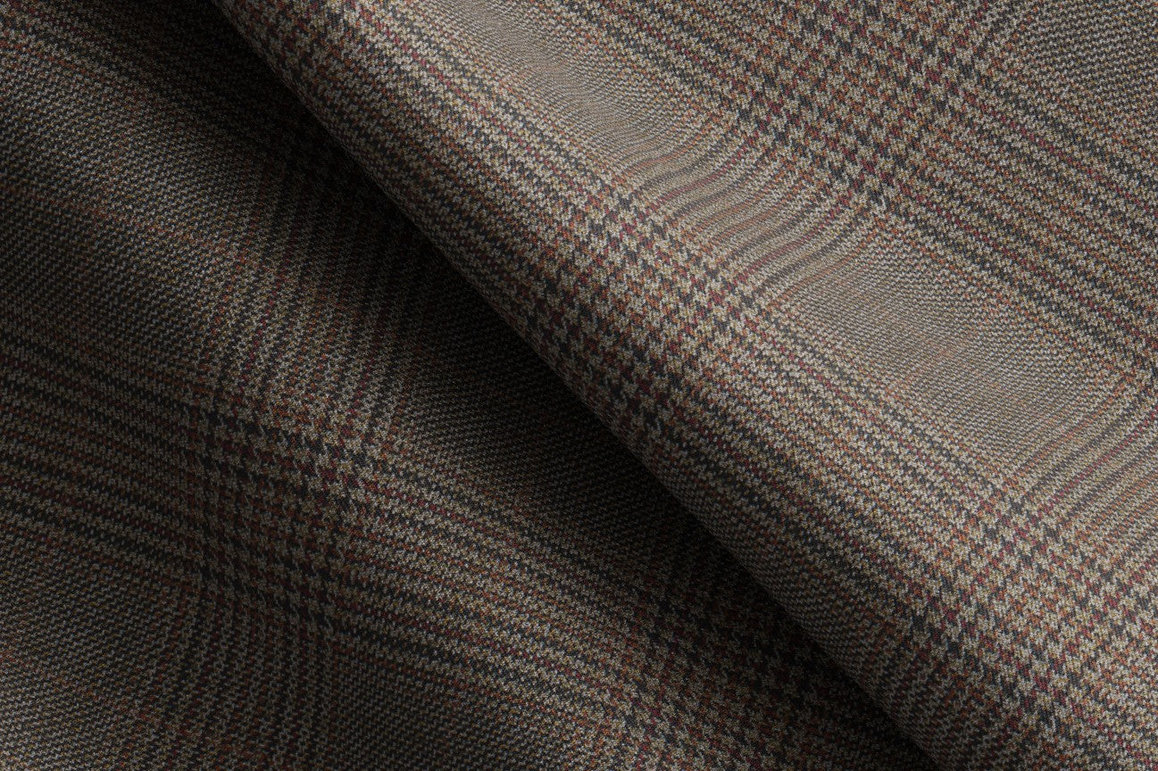 Gilet su misura lana 130s principe di galles beige Caccioppoli
