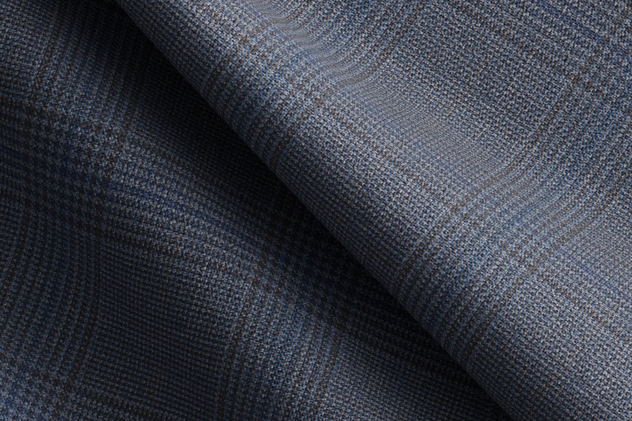 Pantalone su misura lana 130s principe di galles blu chiaro Caccioppoli