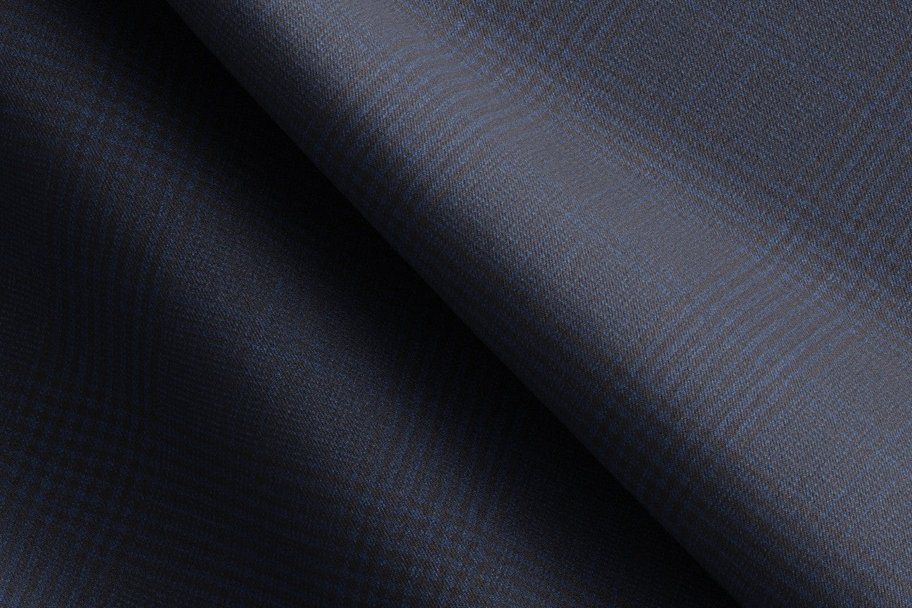 Gilet su misura lana 130s principe di galles blu Caccioppoli