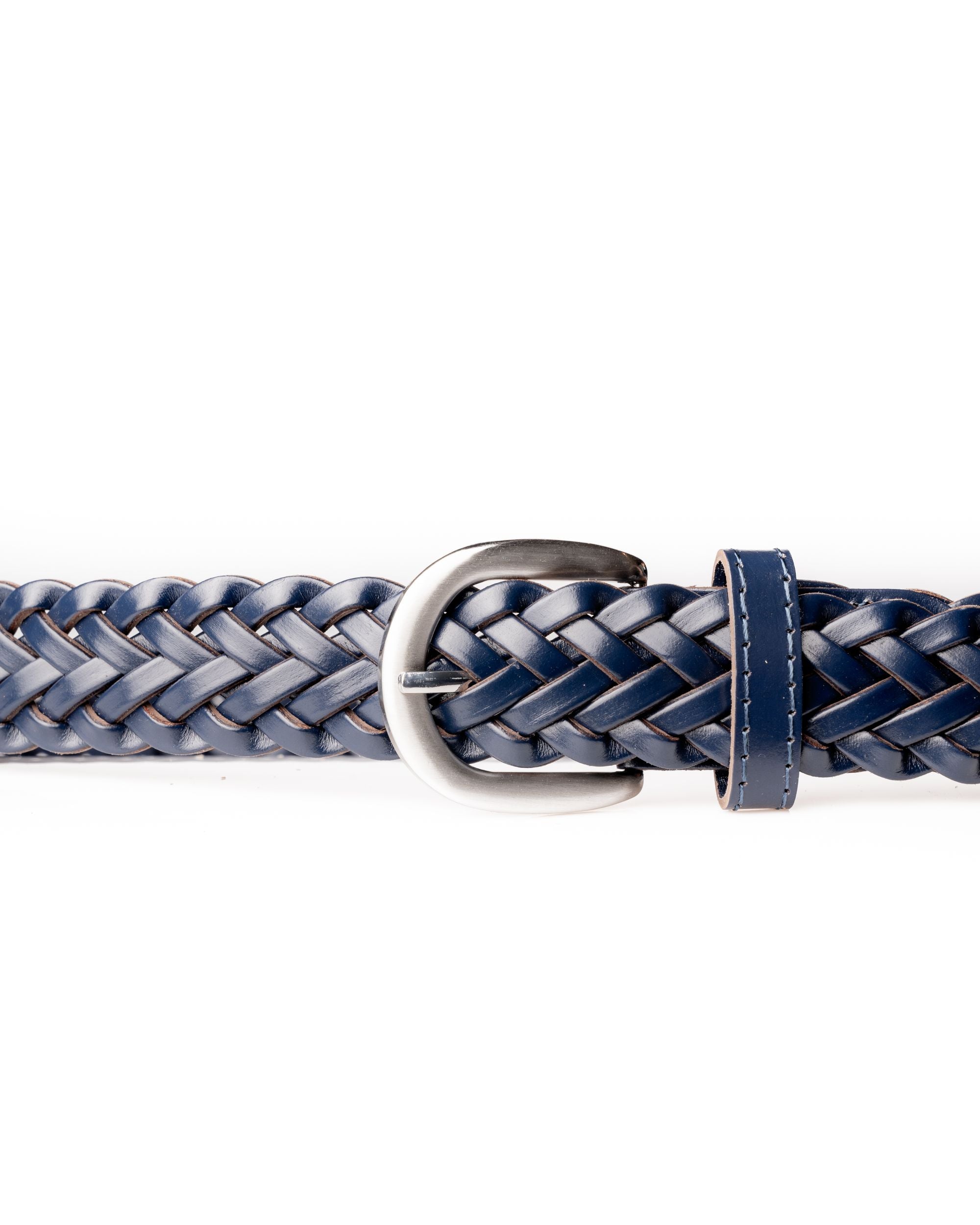 CINTURÓN PIEL TEJIDO AZUL