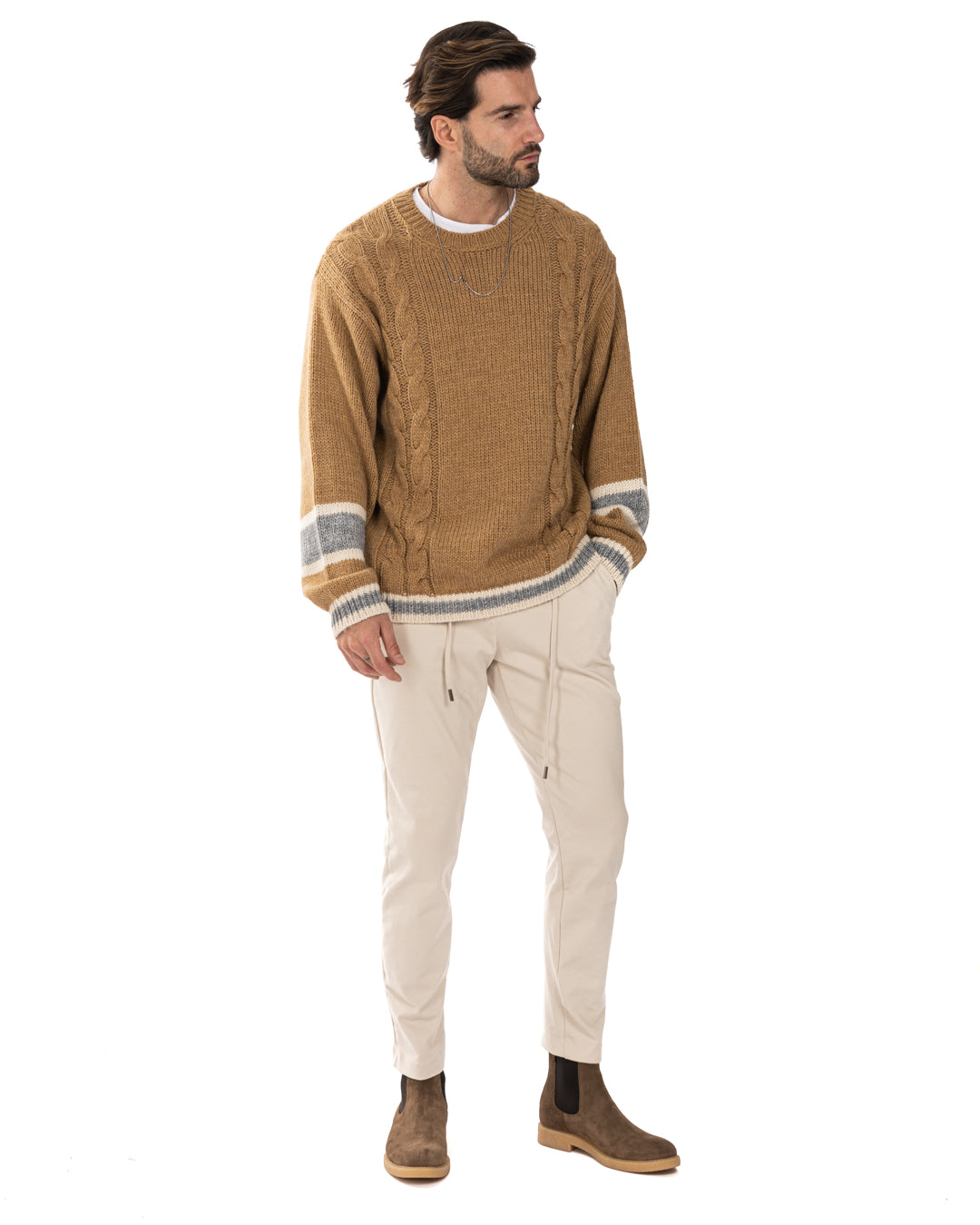 Edam - maglione cammello con trecce laterali