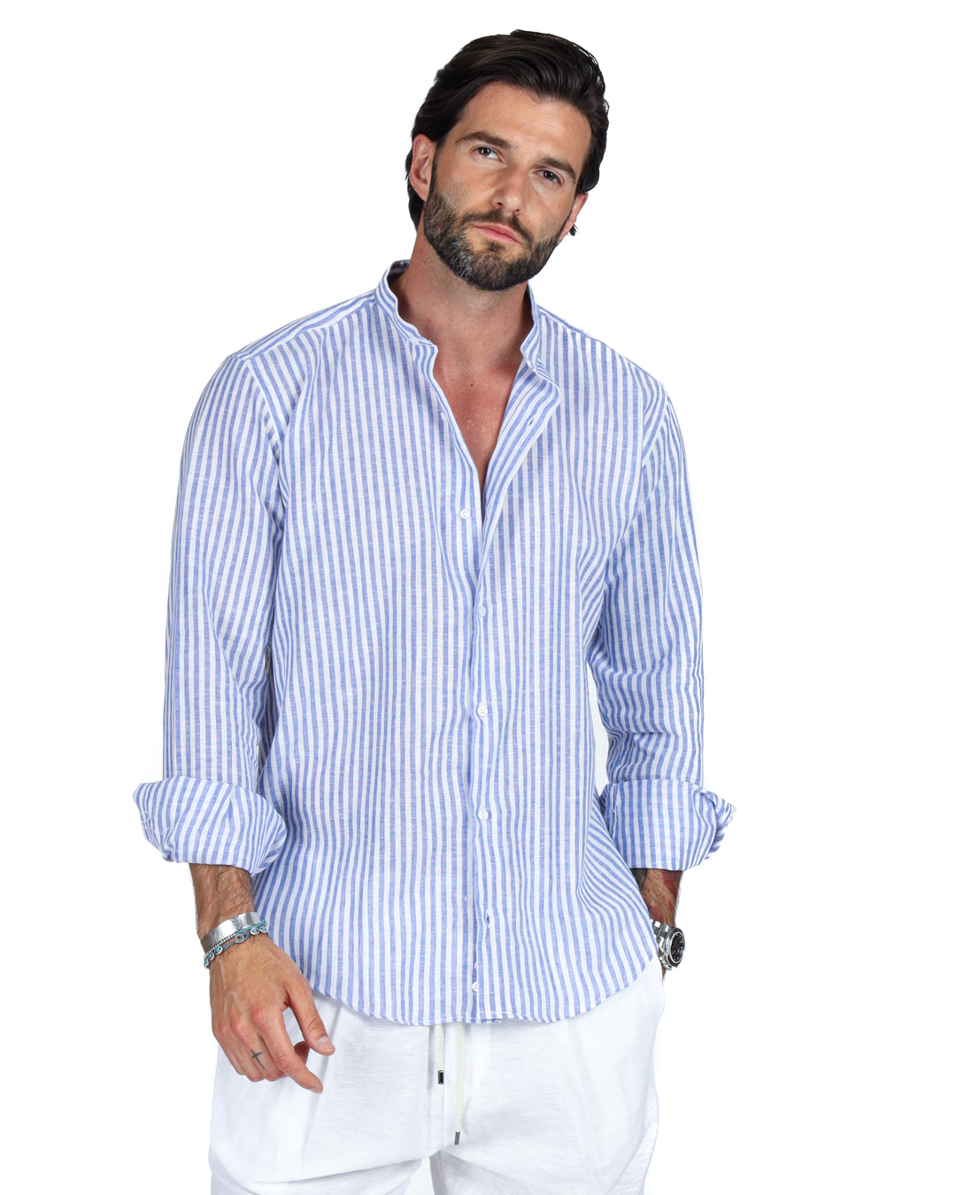 Ischia - Korean narrow striped linen shirt