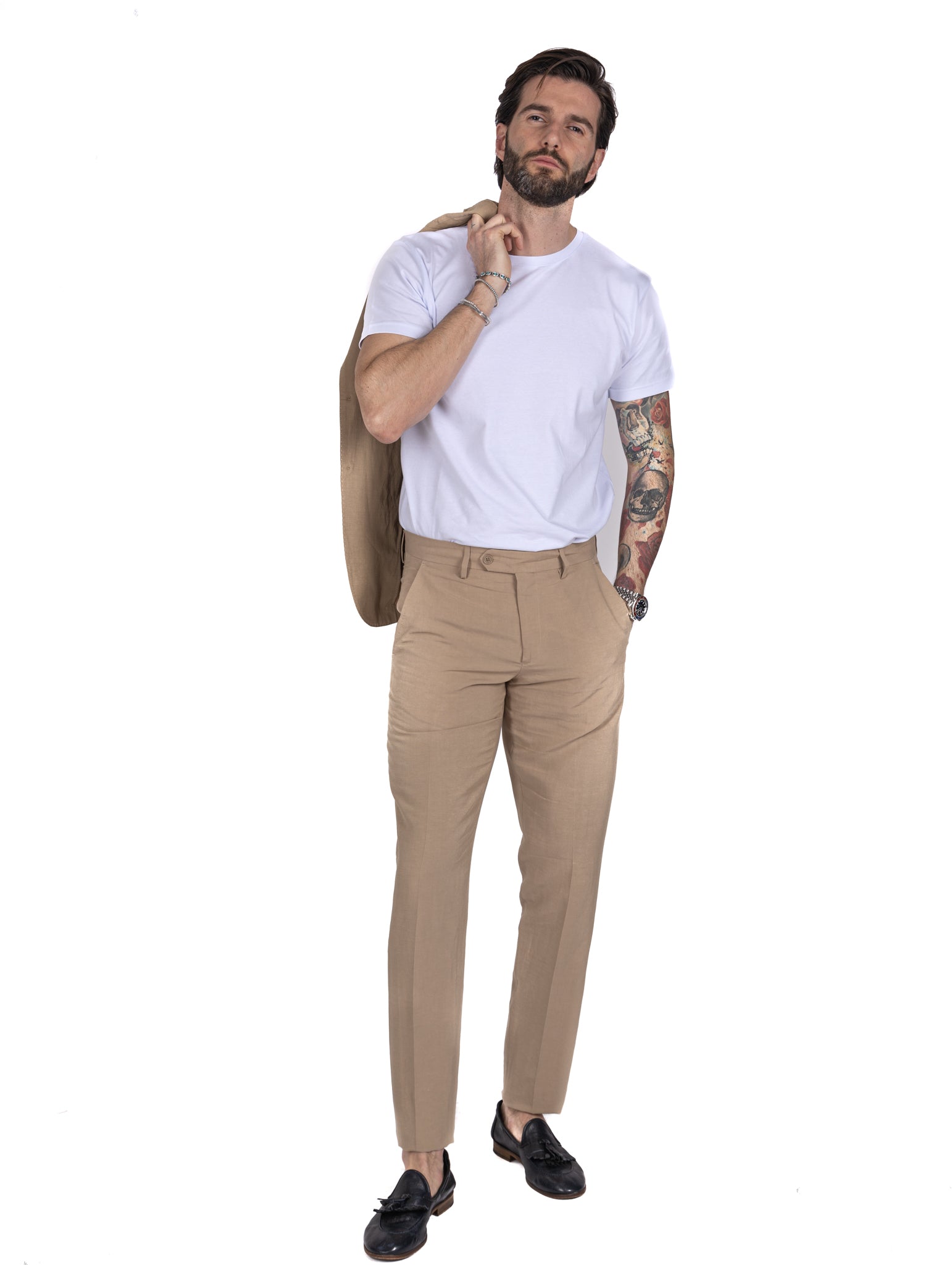 Ventotene - camel single-breasted linen suit