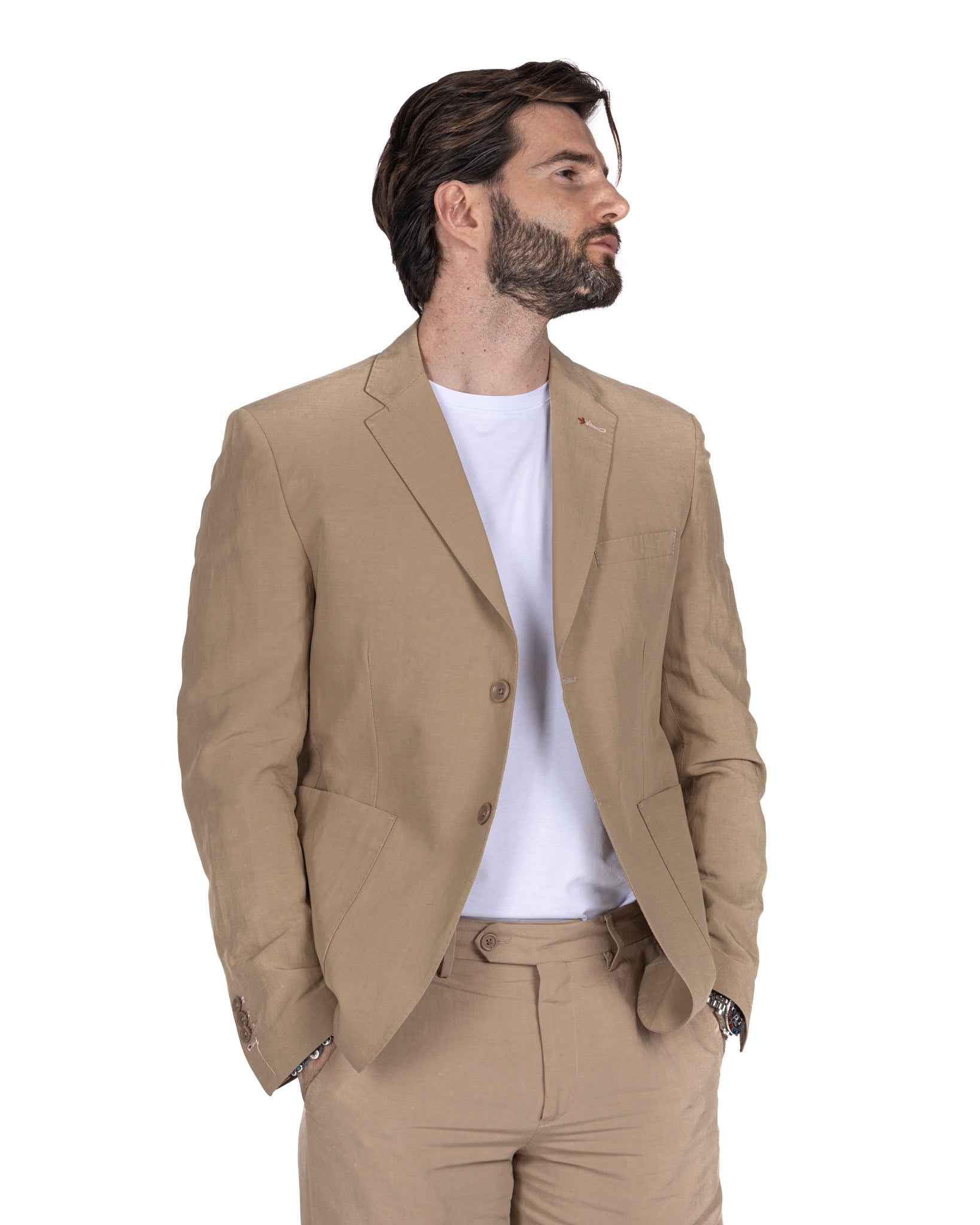 Ventotene - camel single-breasted linen suit