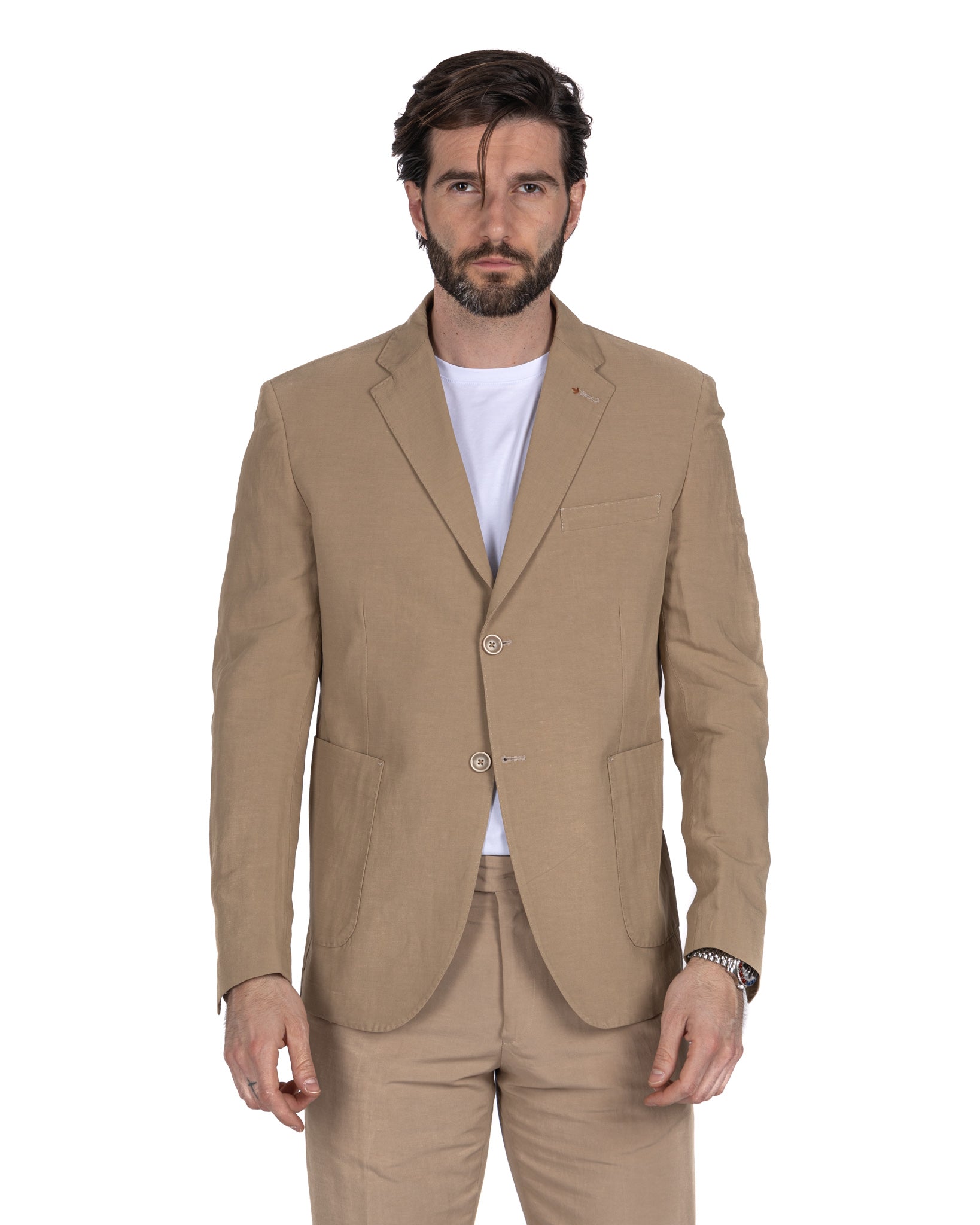 Ventotene - camel single-breasted linen suit