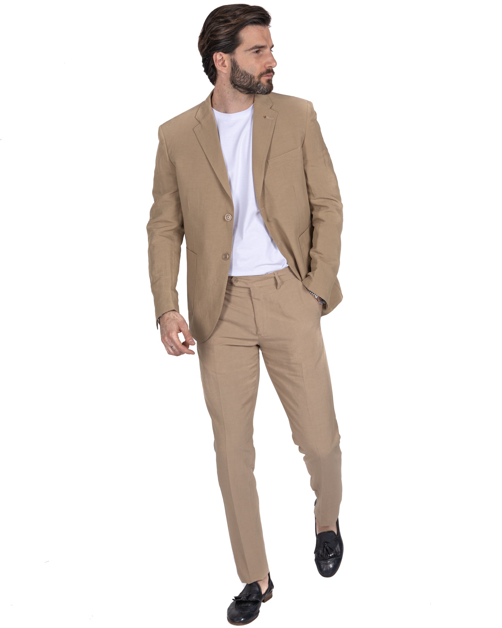 Ventotene - camel single-breasted linen suit