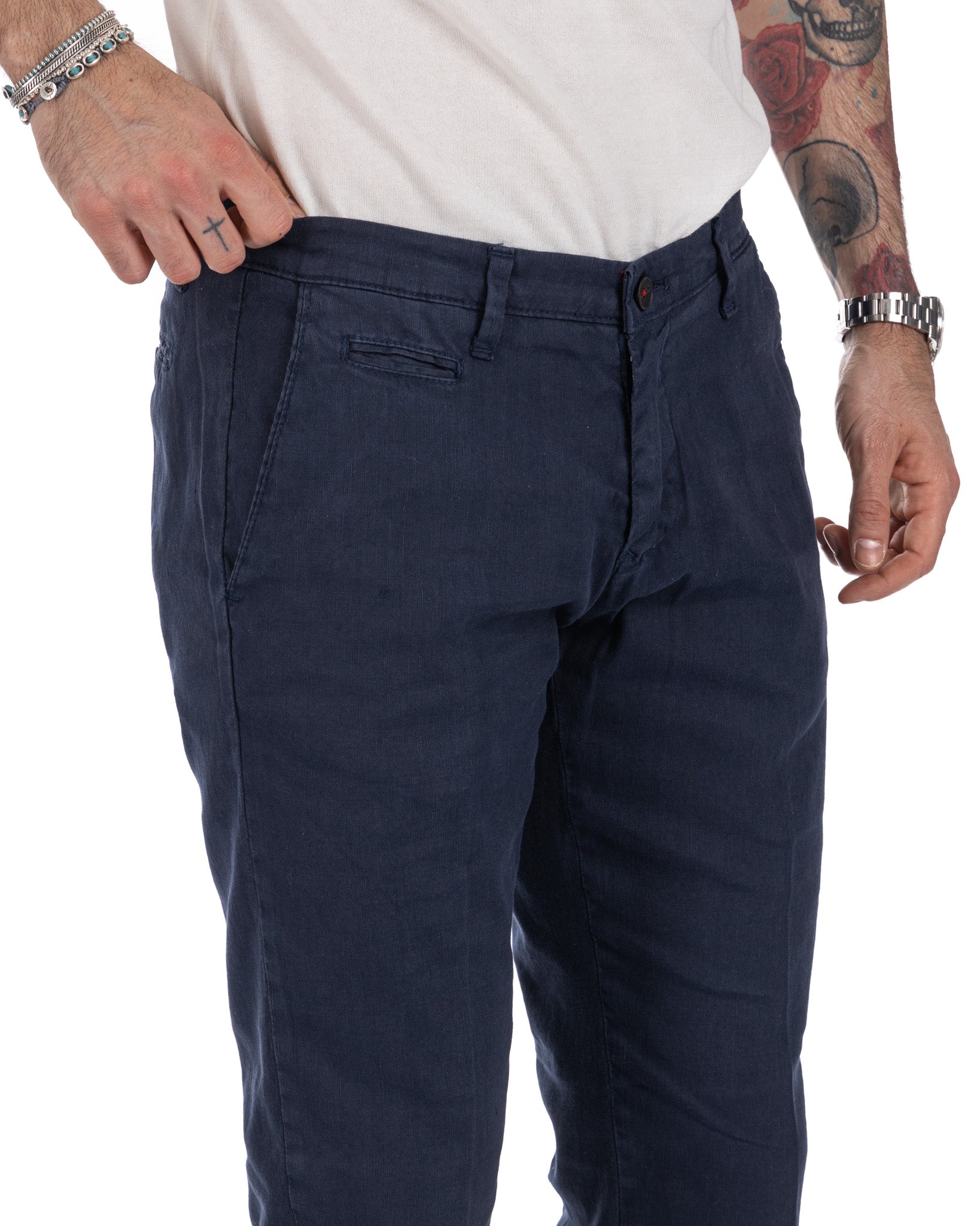 Didier - pantalon en lin stretch bleu
