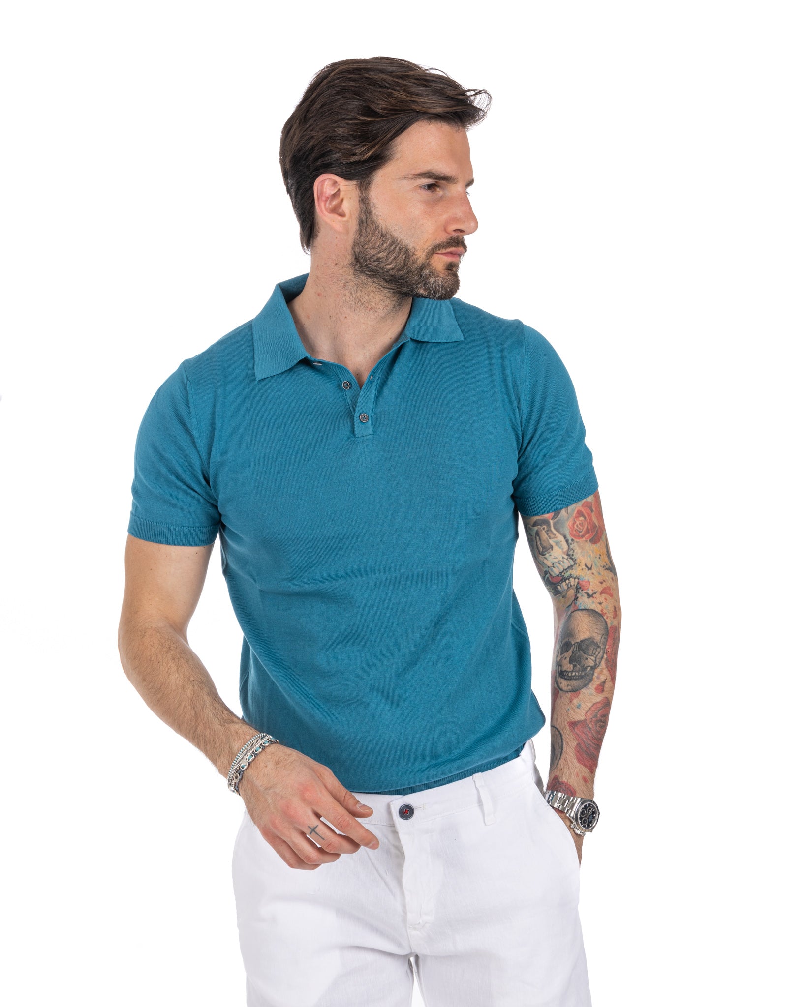 Roger - teal knitted polo