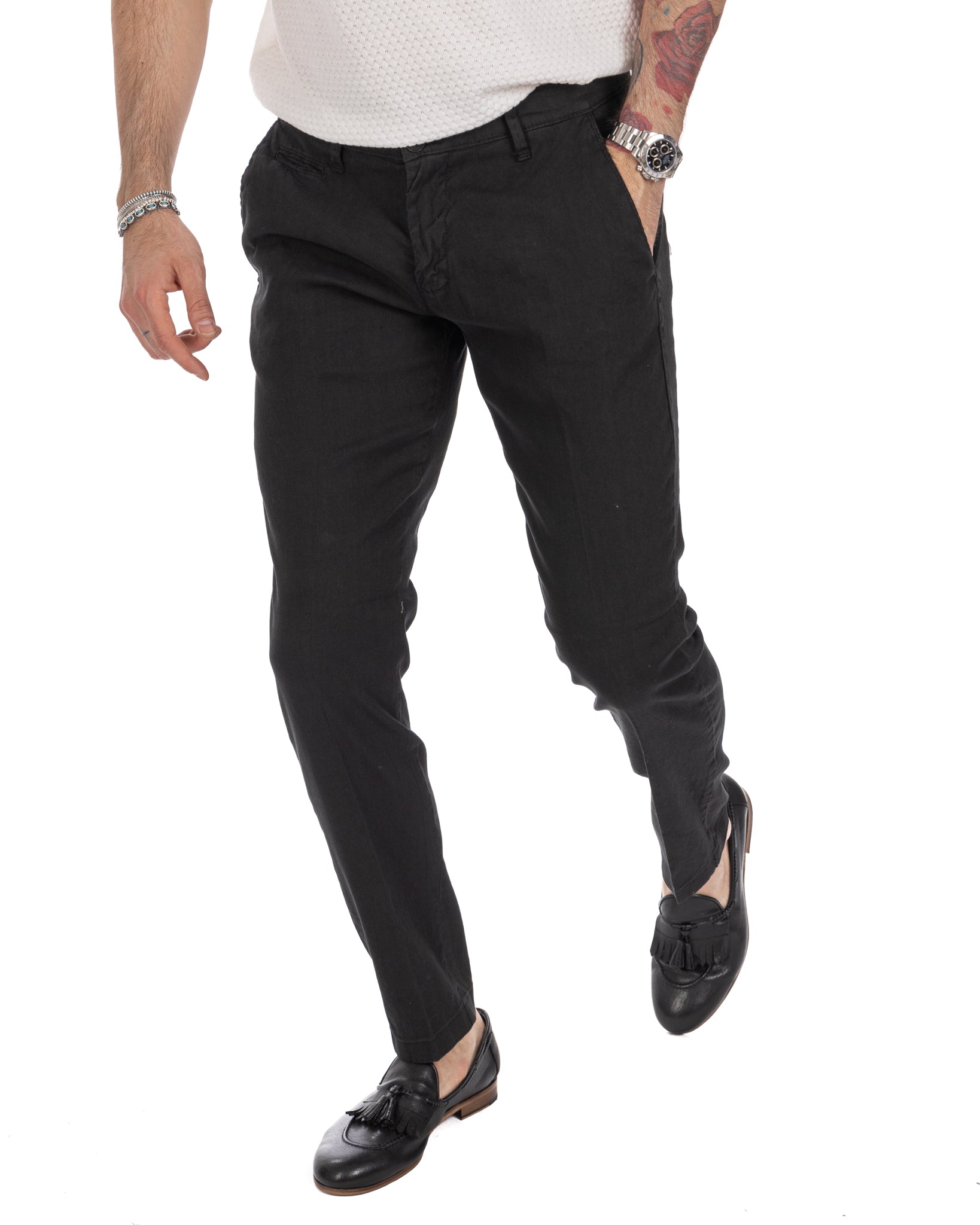 Didier - pantalon en lin stretch noir