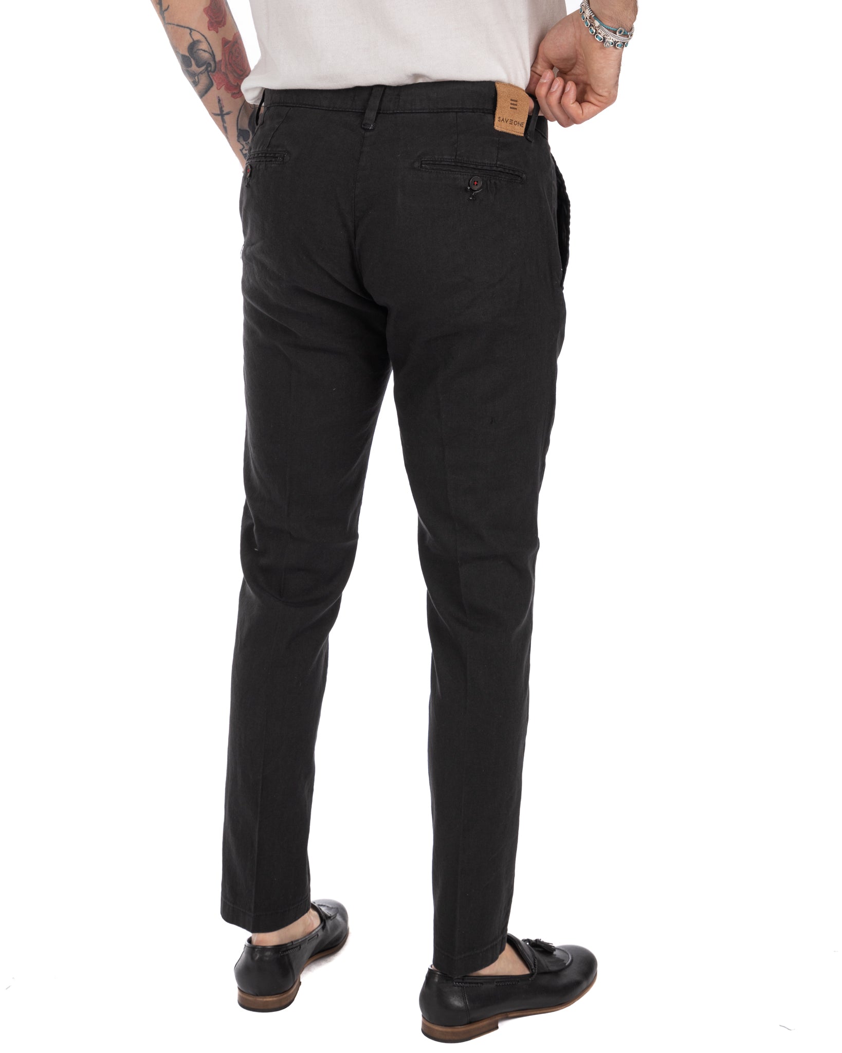 Didier - pantalone nero in lino stretch