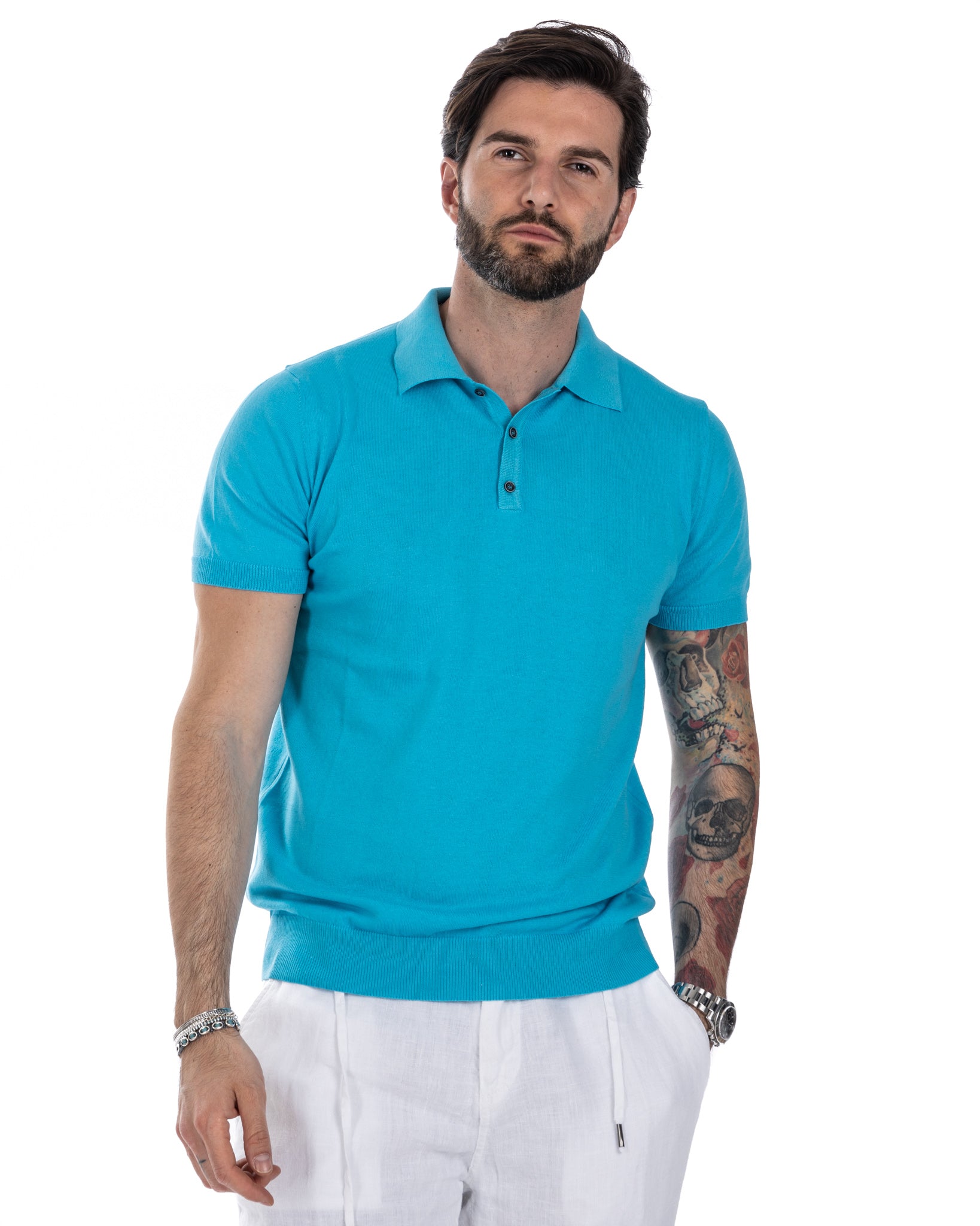 Roger - polo turchese in maglia