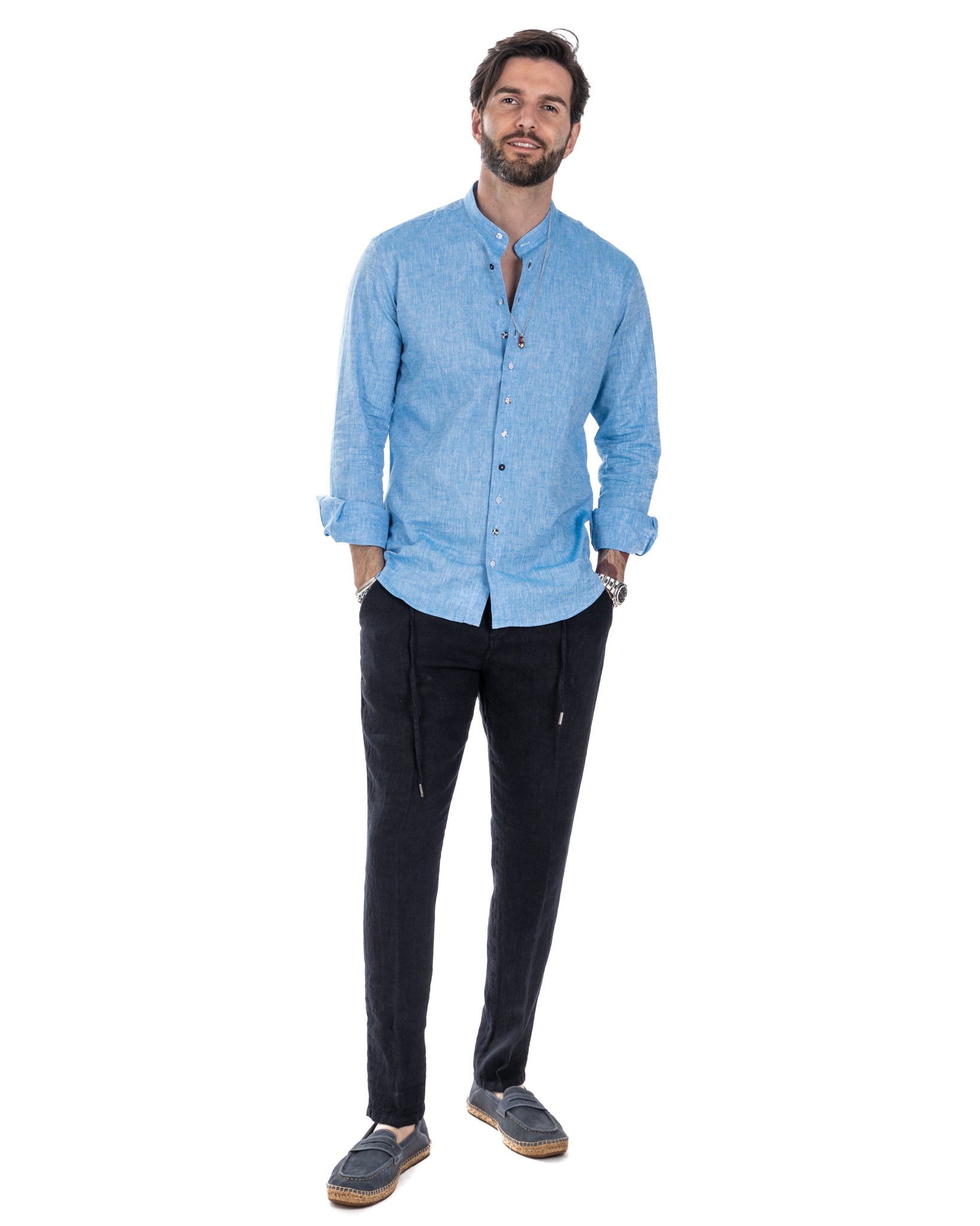 Gustave - pantalaccio in puro lino blu