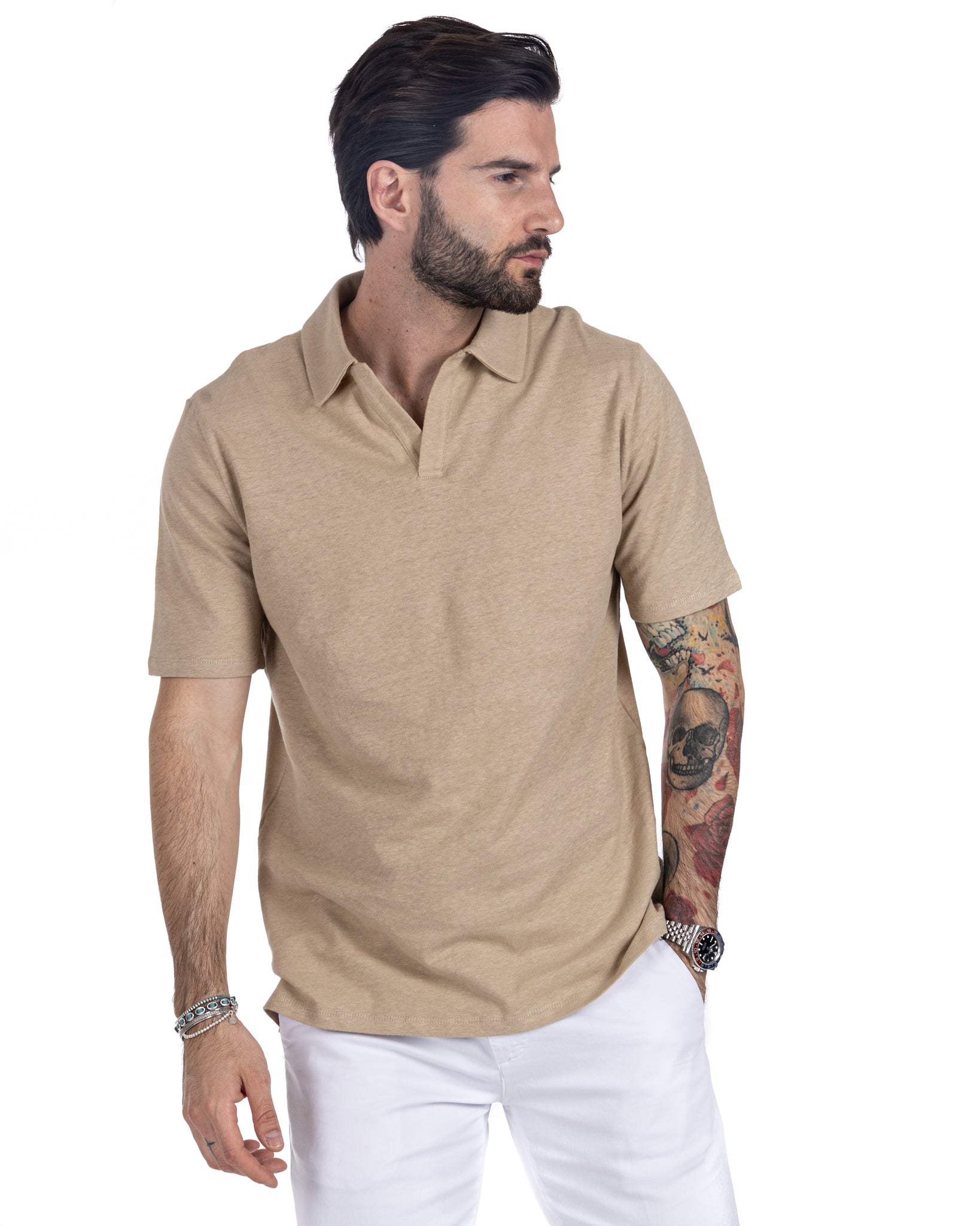 Panarea - beige linen polo shirt