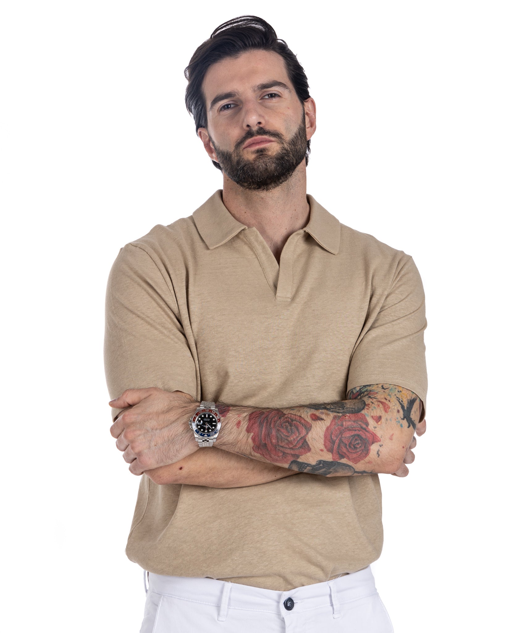 Panarea - beige linen polo shirt