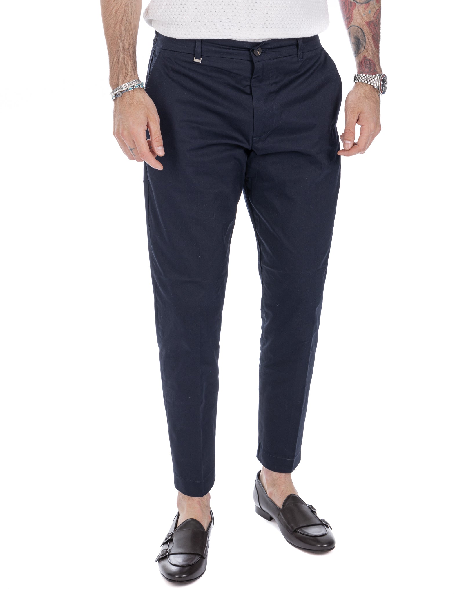 Elder - pantalone capri blu in cotone estivo