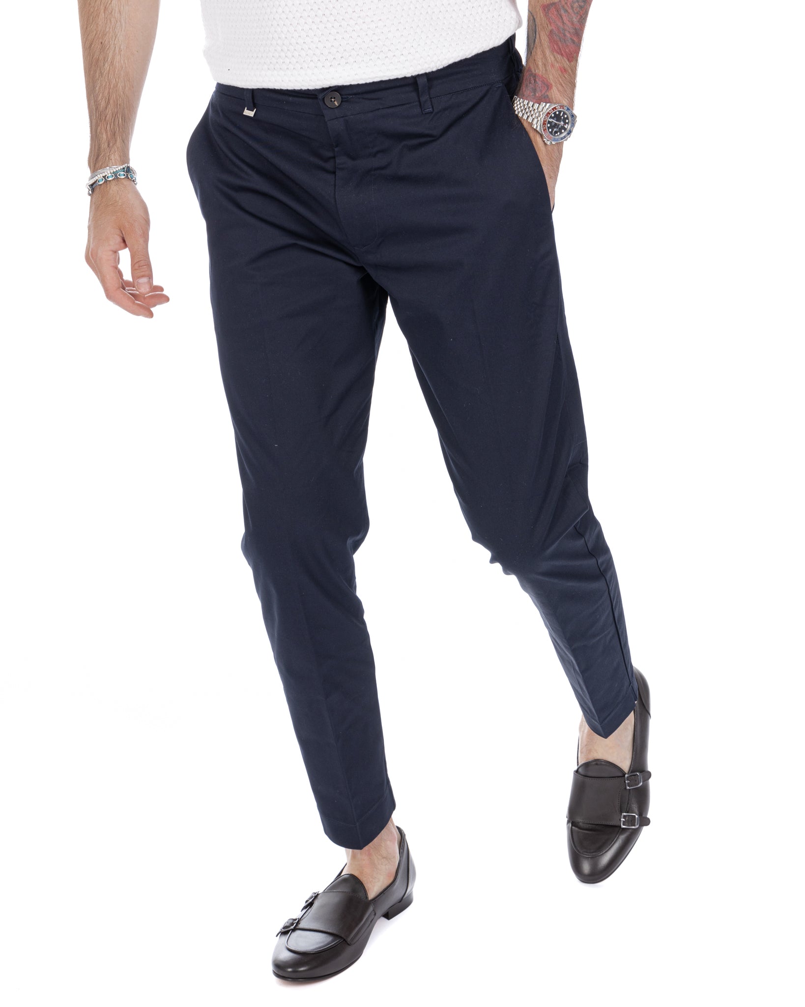 Elder - pantalone capri blu in cotone estivo