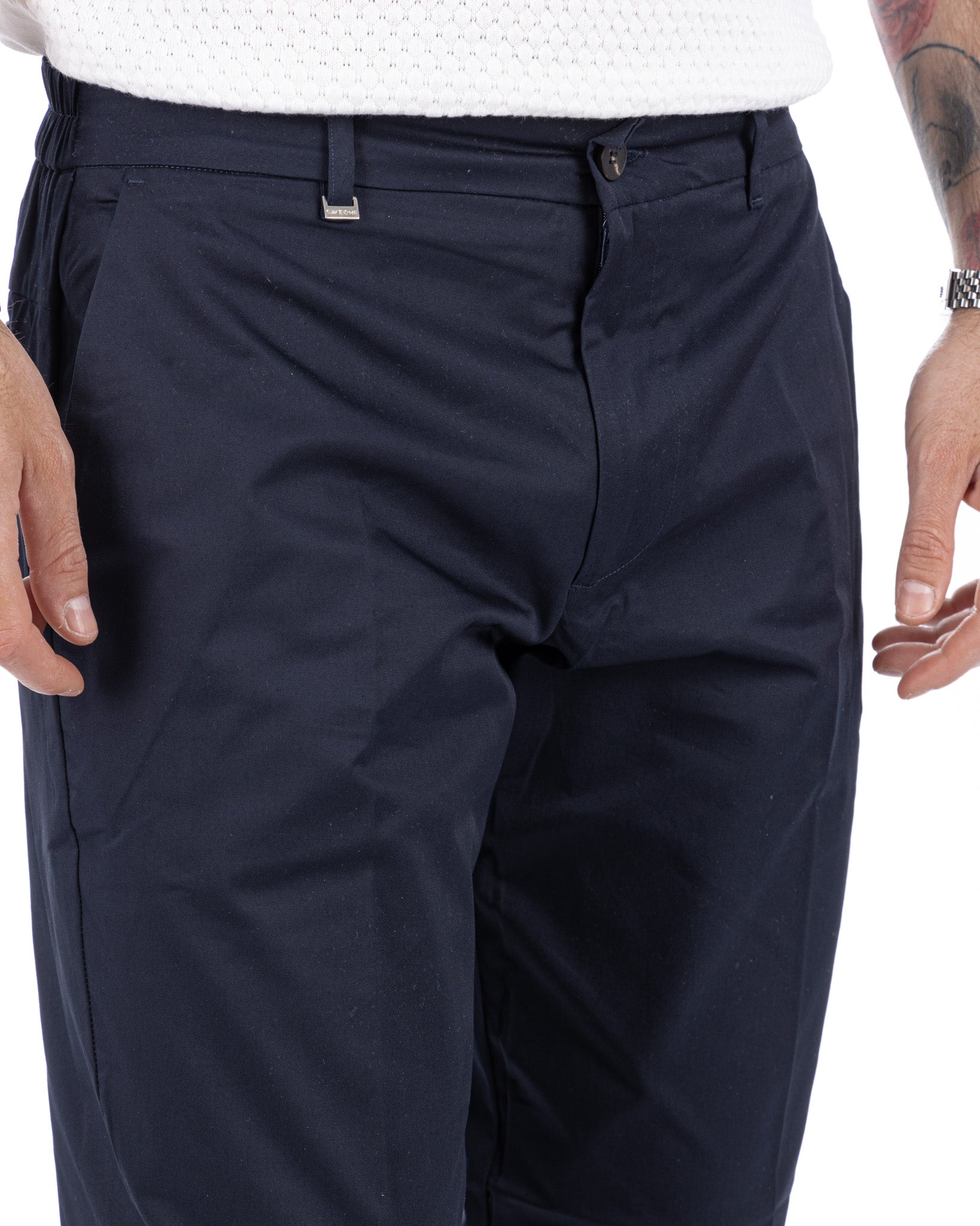 Elder - pantalone capri blu in cotone estivo