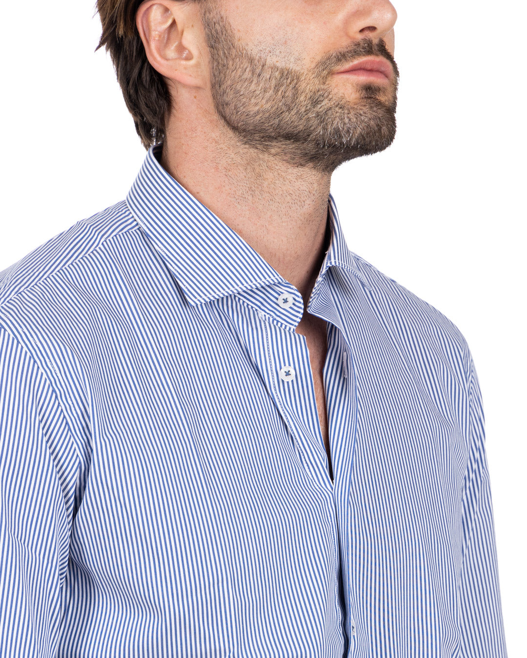 Chemise - basique classique bleu à fines rayures en coton