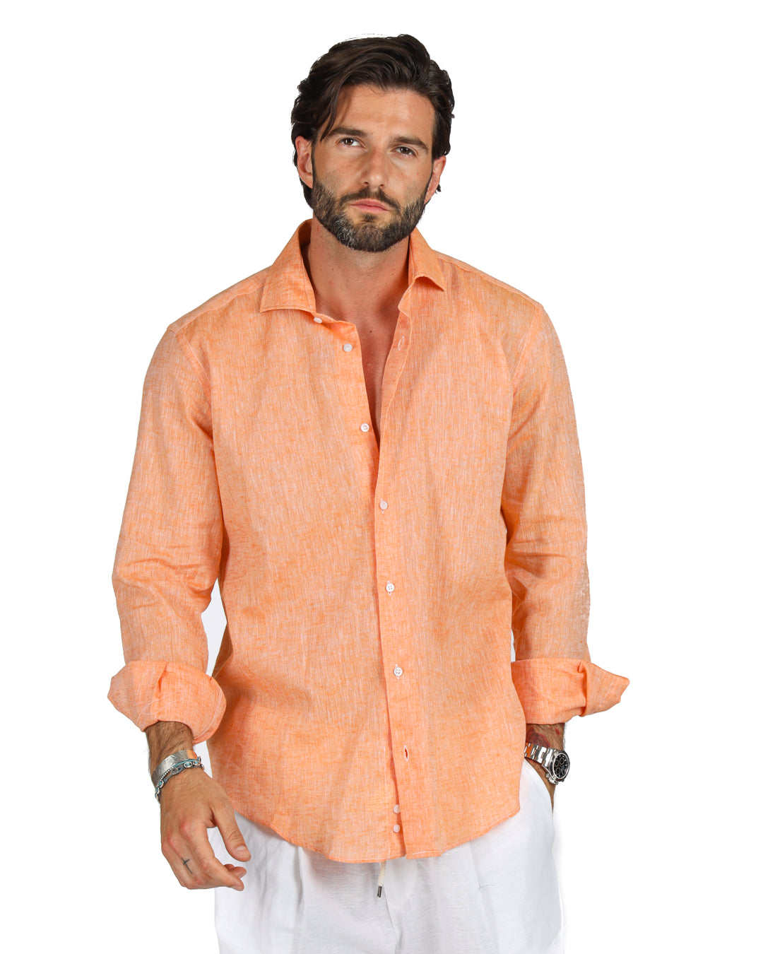 Praiano - Classic orange linen shirt