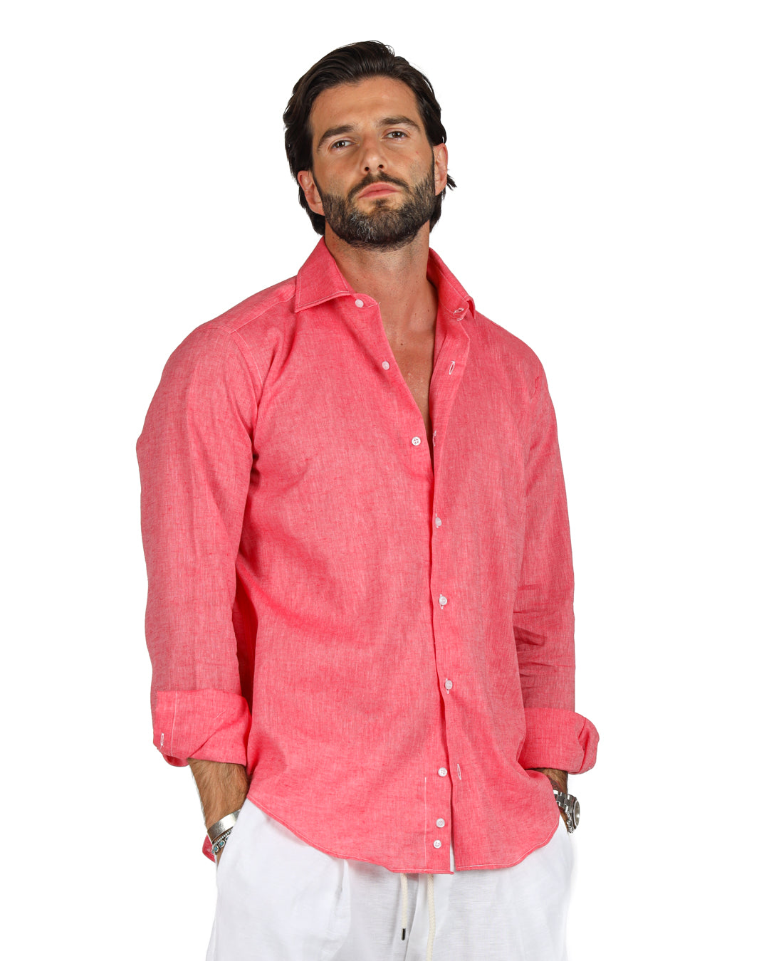 Praiano - La chemise classique en lin corail