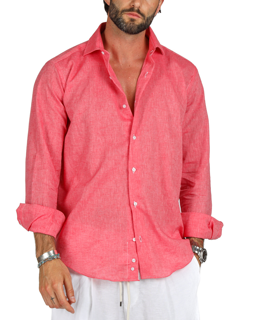 Praiano - La chemise classique en lin corail